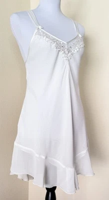 Lace Semi Sheer Mini Slip Babydoll Dress - Vintage California Dynasty Chemise M - Image 1 of 4