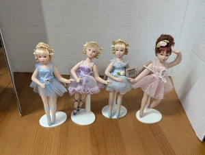 Porzellan Ballerina Puppen auf Ständer 6" blau, lila, rosa, 4er Set - Bild 1 von 5