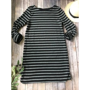 Merona Sweat Shirt T Dress S 4 6 Gray Black Striped Boatneck Preppy Loungewear - Picture 1 of 5