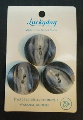 VINTAGE ~ LUCKYDAY #2962 4.5 Washable Ironable 3 Buttons Gray/White -  USA - Image 1 of 4
