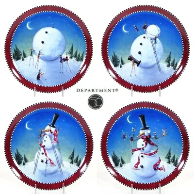 Patience Brewster KRINKLES BUILD A SNOWMAN 8.25" Plate Set 4Pc Department 56 - Image 1 of 4