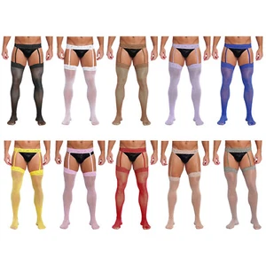 Herren Bodystockings Oberschenkel Strumpfhosen Straps Strümpfe High Strumpfband - Picture 1 of 116