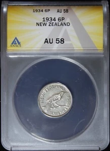 1934 NEW ZEALAND 6 PENCE ANACS AU-58 (2330289) - Picture 1 of 4