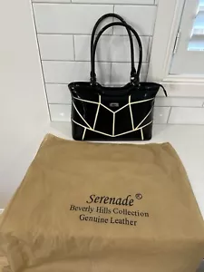 Serenade Beverly Hills Collection Black Cream Patent Leather Large Hand Bag 38cm - Picture 1 of 14