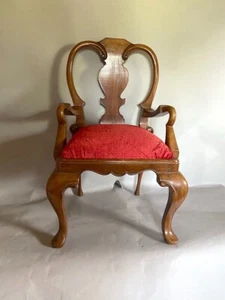 Chair Vintage Mahogany Queen Anne Style Child’s Seat Red Velvet Antique Décor - Picture 1 of 9