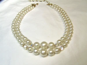 Vintage Japon 2-Strand Gradué Faux Perles & à Facettes Verre Perles Collier - Photo 1 sur 7