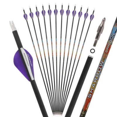 31" Pure Carbon Arrows Shaft Bow Hunting Target SP250-600 Screw Point 2" Vanes - Image 1 of 4