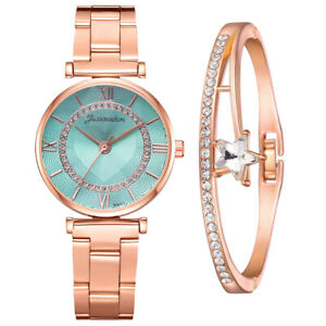 Mode Damen Diamant Stahl Band Armband Uhr Set Elegant Geometrisches Armband
