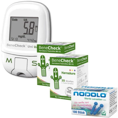 BeneCheck Premium Harnsäure-Messgerät mit 60 Teststreifen ink 100 Stechhilfen im - Bild 1 von 3