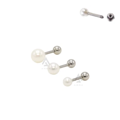 Cartilage Earring - Crystal Helix Top Upper Ear Ring Barbell - Pearl Tragus Stud - Image 1 of 4