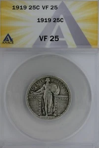1919 .25 ANACS VF 25 Standing Liberty Quarter, Liberty 25 Cents - Picture 1 of 2