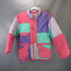 Vintage Quiltex Colorblock Winter Coat Girls Size 14 Insulated Pastel Classic - Picture 1 of 12