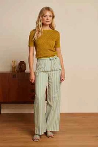 King Louie Hose Bindegürtel Stoff Pastellgrün Streifen Gold Neva Pants 08809 - Foto 1 di 6