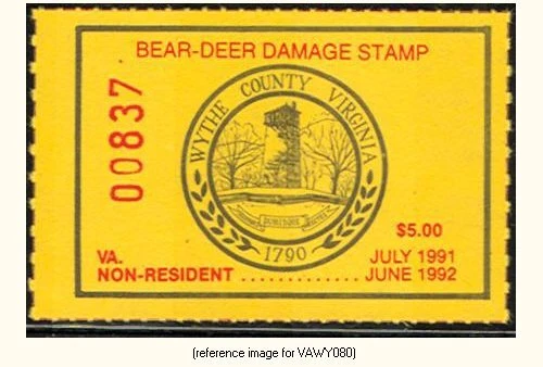 D2K Virginia - Wythe 1991 $5.00 Bear Damage Stamp - Image 1 of 1