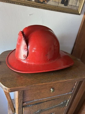 Antique Fiberglass Fireman Helmet Vintage Fire Fighter Leather Shield 1940s - Image 1 of 4