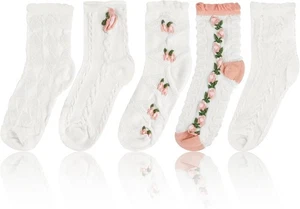 5 Pairs Frilly Socks Women, White Ankle Socks Cute Lace Ruffle Socks - Picture 1 of 7