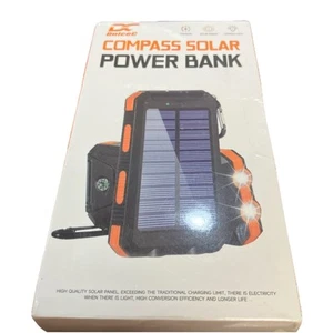 Portable Solar Power Bank Phone & Device Charger w/ Flashlight Compass Clip NEW - Picture 1 of 13
