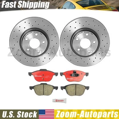 Kit de rotores ranurados perforados delanteros Brembo OE y pastillas de freno para Volvo C30 2008-2012 Foto 1 de 4