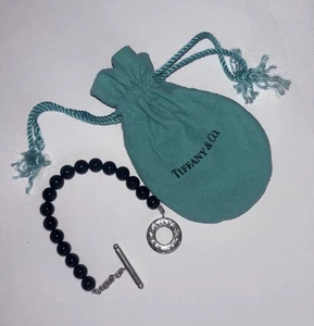 Tiffany & Co Bracelet Black Onyx Beads 925 Sterling Silver Toggle Clasp 7.5" - Picture 1 of 7