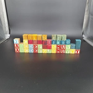 Vtg Wood ABC Blocks Lot of 26 & Vtg Wood Block Mixed Assortment Lot of 21 - Picture 1 of 3