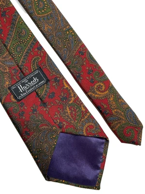 Corbata Harrods Paisley Roja Verde Pura Seda Hecha en Inglaterra John Comfort 56 x 3.75" Foto 1 de 4