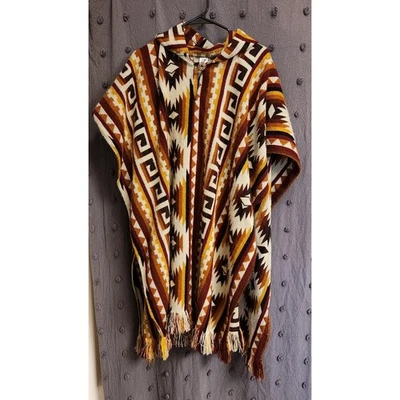 Poncho con Capucha KENAY Unisex Borgoña Mostaza Amarillo Quemado Naranja Suroeste Boho Foto 1 de 4