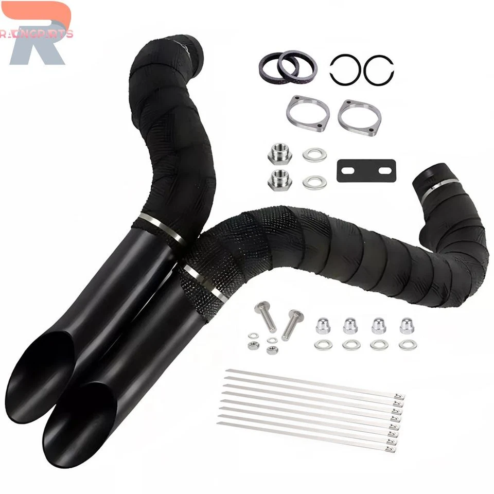 Tubos de escape LAF de 2" con brida para Harley Sportster Softail envueltos en negro Foto 1 de 4