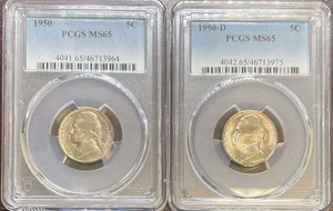 1950-P/D Jefferson Nickel 2pc Set MS65 PCGS (#PA46713964) - Picture 1 of 2