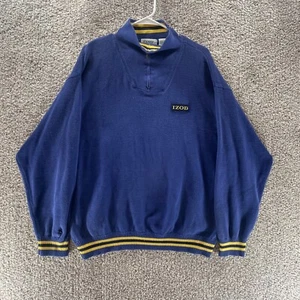 Vintage Izod Sweater Mens XL Blue Yellow Quarter Zip Pullover Cotton Adult Logo - Picture 1 of 11