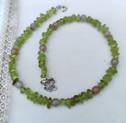 Vintage Gemstone Necklace Natural Green Chip & Agat Beads Silver 925 Vtg Chocker