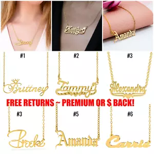 Personalized ANY NAME 14K Gold Plated Sterling Silver Necklace Pendant Chain NEW - Picture 1 of 43