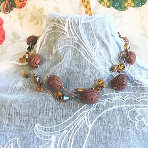 Dabby Reid Necklace Swarovski Crystal Tigers Eye Seed Gold Plated Chain Signed - Picture 1 of 9