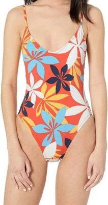 Hobie Women's Standard V-Neck One Piece Swimsuit, red//Bloomy Daze, M - Image 1 of 3