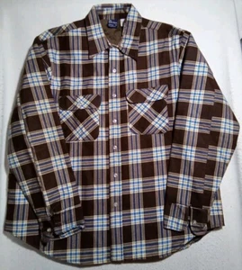 Men's Shop Insulated Flannel Jacket XL Brown Blue Plaid - Picture 1 of 9