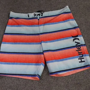 Hurley Boardshorts 38 Blue Red Striped Drawstring - Picture 1 of 10