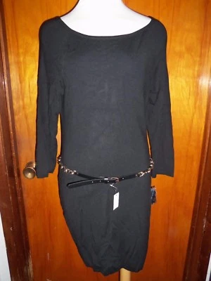 INC International Concepts Black Scoop Neck Sweater Dress w/Belt M NWT $69.50 - Image 1 of 4