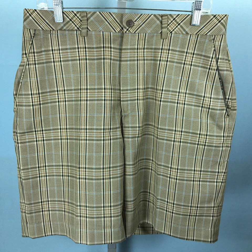 Pantalones Cortos Para Hombre Alan River Golf 32 Nova Cuadros Tostado Beige Marrón Poliéster Viscosa Foto 1 de 4