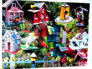 Puzzle 550 pájaros White Mountain BIRDHOUSE VILLAGE casa de muñecas cardenal pájaro azul - Imagen 1 de 11