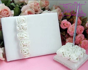 Ivory / White Wedding Guest Book and Pen Set | Rose Flowers Boxed | NEW - Picture 1 of 7