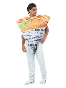 Fish & Chips Costume Adults Novelty Fun British Fancy Dress Outfit Food Comedy - Picture 1 of 2