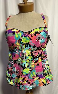 Kenneth Cole Floral Tankini Top Tummy Control Size 1X  New With Tags