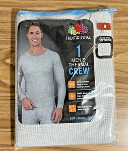 Fruit of the Loom Mens Waffle Crew Neck Thermal Base Gray Top Shirt Choose Size - Picture 1 of 5