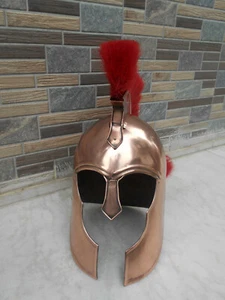 MEDIEVAL TROY HELMET W/ RED PLUME ANTIQUE FINISH ARMOUR GIFT ITEM REENACTMENT  - Picture 1 of 6