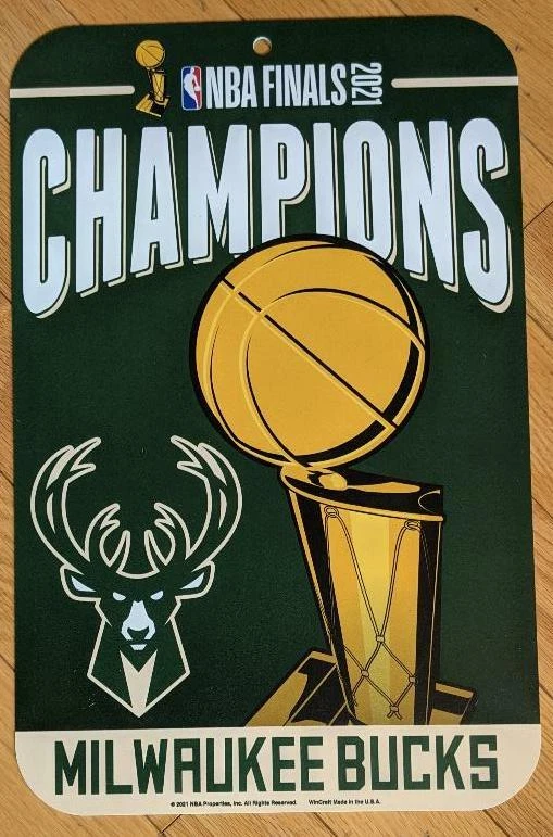 Milwaukee Bucks 2021 Finals Champions Plastic Sign 11 x 17  - Image 1 of 1