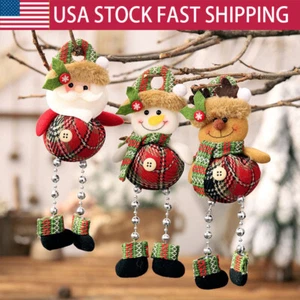 Christmas Tree Hanging Decoration Figure Plaid Cloth Beads Legs Doll Ornament - Picture 1 of 14