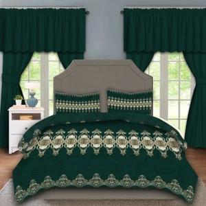 Luxury Green Gold Bedding Set, Elegant European Pattern Duvet Cover Set - Picture 1 of 2
