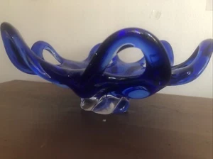 Vintage MCM 1950s 1960s & Blue Murano Art Glass Bowl Flower - Picture 1 of 9