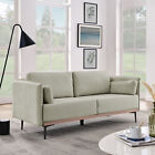 Beige Linen 3-Seater Modern Sofa with Stainless Steel Trim & Metal Legs