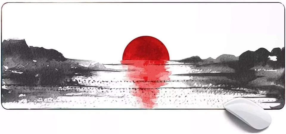 Alfombrilla de ratón de escritorio para juegos extendida lago japonés con sol rojo Foto 1 de 1