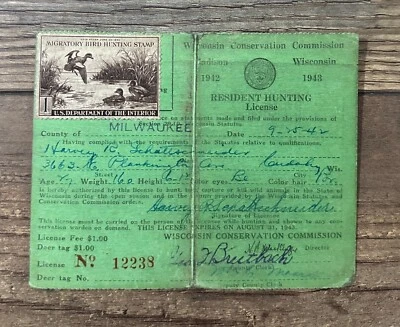 #RW9 1942 Federal Duck Stamp ***WISCONSIN*** Hunting Permit License - Image 1 of 2